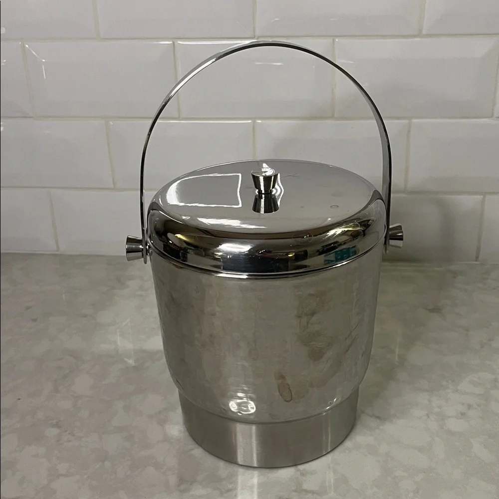Vintage hammered Stainless Steel ice bucket with lid.